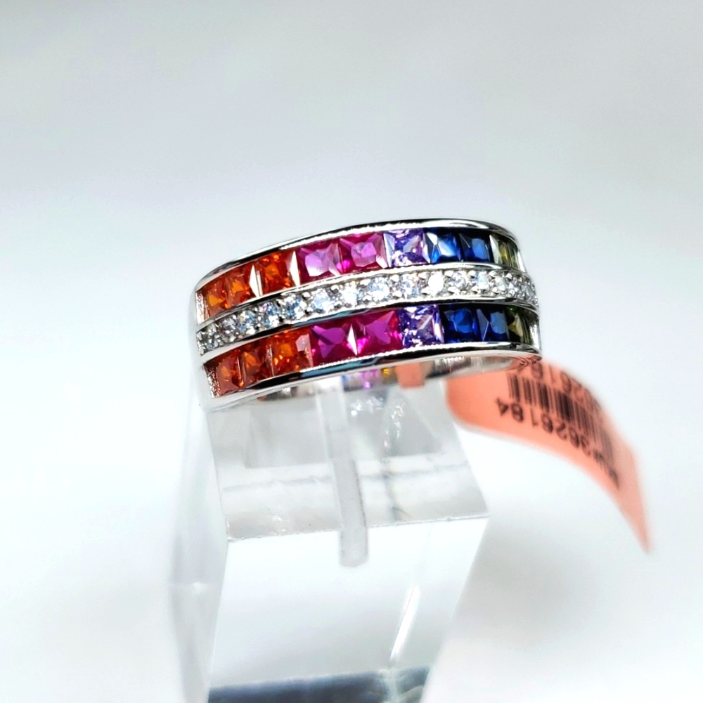 LUSTRO STELLA AAA Multi Color Premium Cubic Zirconia Ring Silver 5